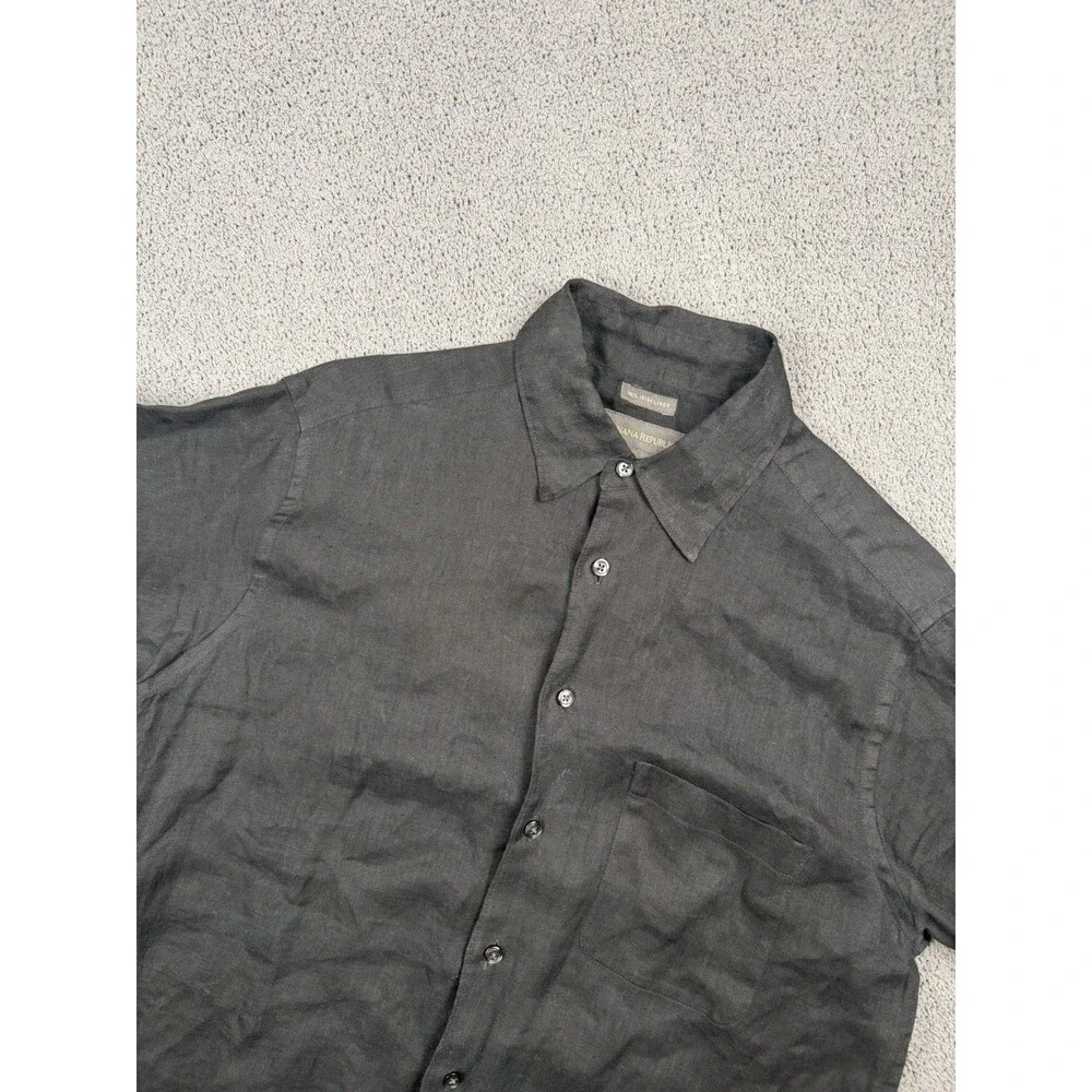 Banana Republic Shirt Mens S Black Irish Linen Short Sleeve Button Up Vacation